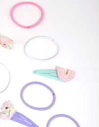 Kids Pastel Rainbow Hair Clips & Ties with Pouch - link has visual effect only