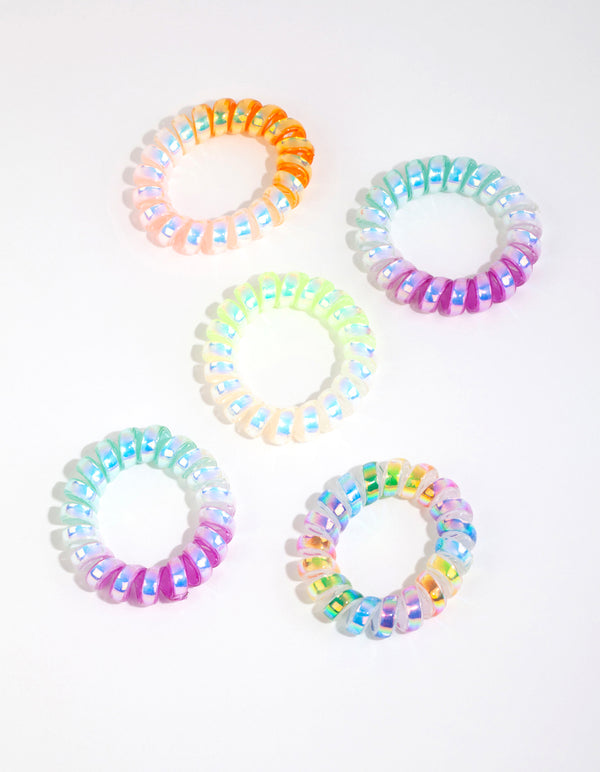 Kids Plastic Ombre Spiral Hair Ties & Pouch