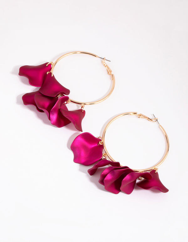 Pink Pearlised Petal Hoop Earrings