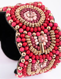 Gold & Red Beaded Scallop Cuff Bracelet - link has visual effect only