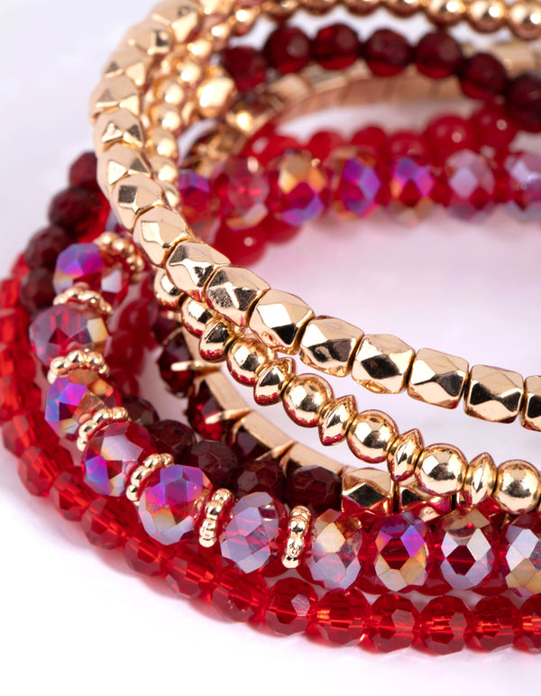 Red Facet Bead Stretch Bracelet Pack