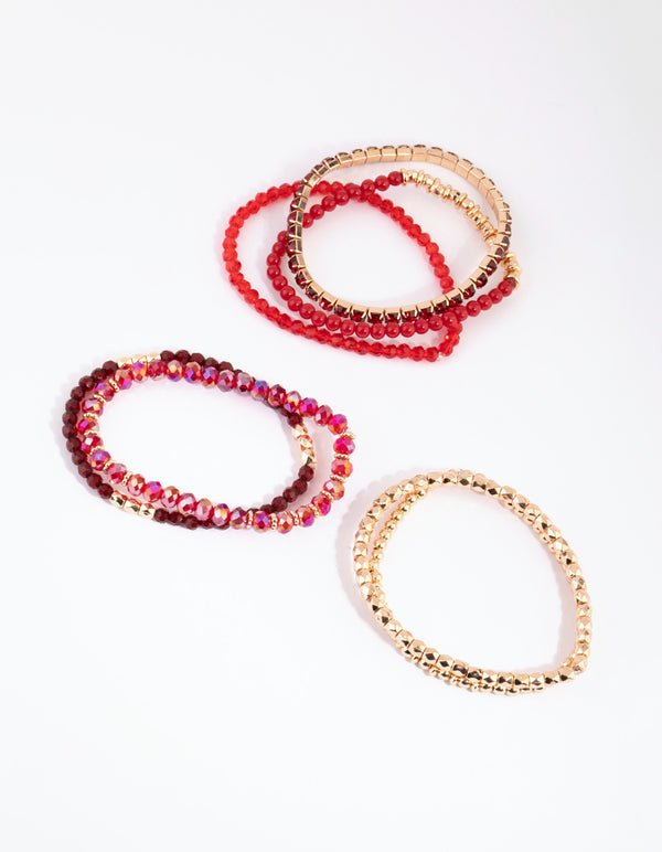 Red Facet Bead Stretch Bracelet Pack