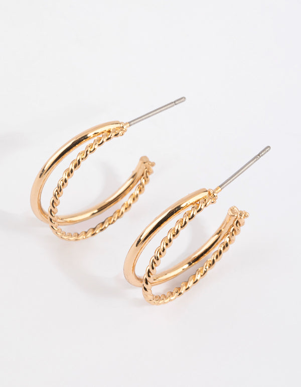 Gold Plain & Twisted Hoop Earrings