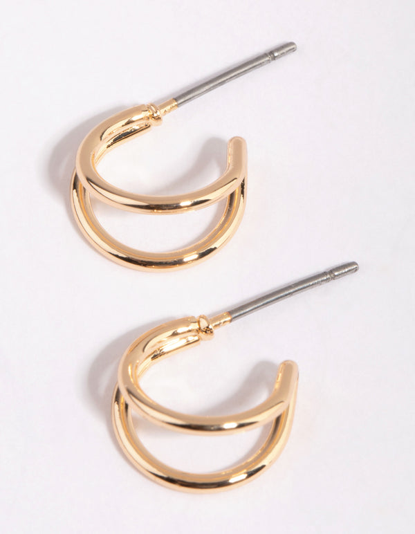 Gold Double Hoop Huggie Earrings