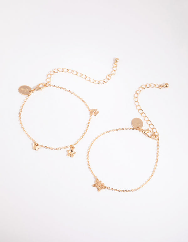 Gold Butterfly Bracelet Set