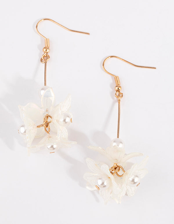 Gold Flower Bar with Pearl Earrings