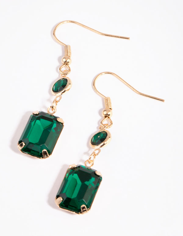 Gold Round & Square Diamante Drop Earrings
