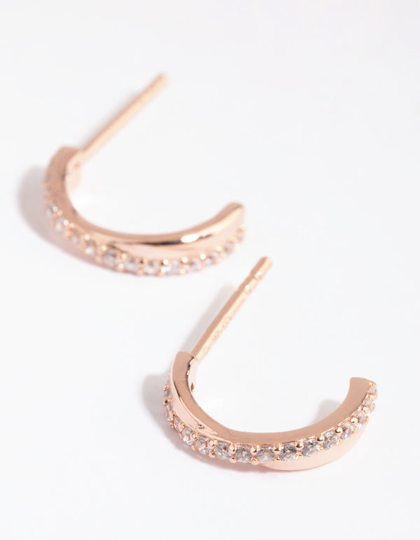 Rose Gold Plated Sterling Silver Cubic Zirconia Crossover Hoop Earrings