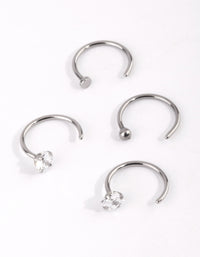 Surgical Steel Rhodium Martini Set Dia Nose Ring 4-Pack - link has visual effect only