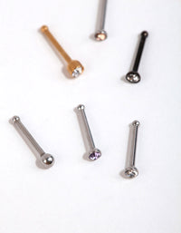 Mixed Metal Ball & Diamante Nose Stud 6-Pack - link has visual effect only