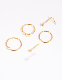 Gold Surgical Steel Mixed Star Nose Stud & Ring 6-Pack - link has visual effect only
