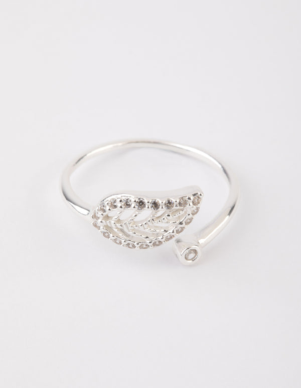 Sterling Silver Diamante Leaf Open Ring
