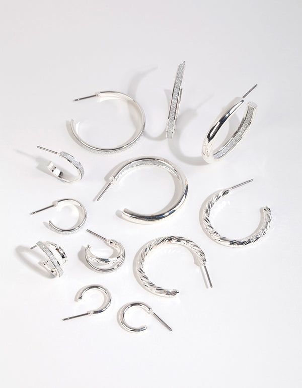 Silver Glitter Paper Earring 6-Pack