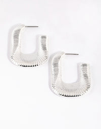 Silver Ribbed Open Rectangle Earrings - link has visual effect only