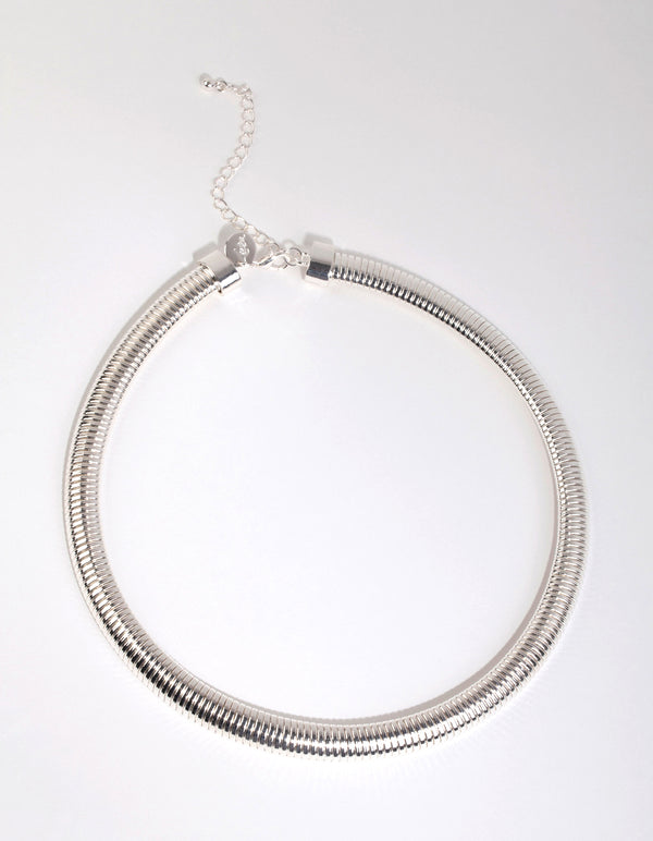 Silver Ribbed Torque Necklace