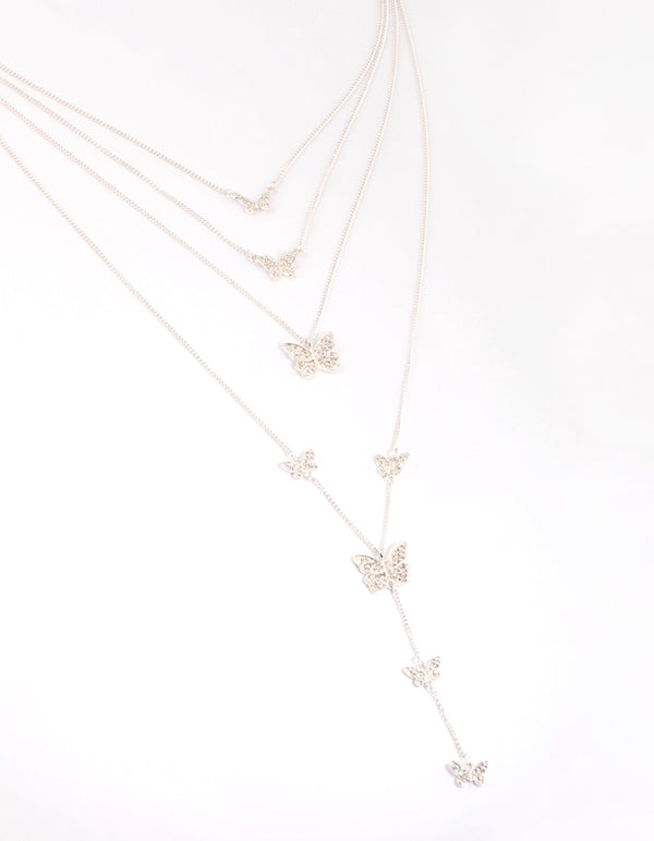 Silver Butterfly Layered Neclace