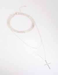 Silver Mesh & Cross Necklace - link has visual effect only