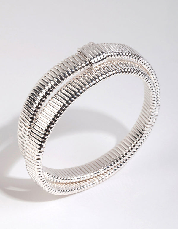 Silver Ribbed Wrap Bracelet