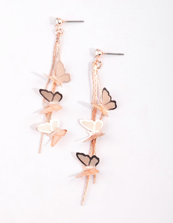 Rose Gold Butterfly Drop Earrings