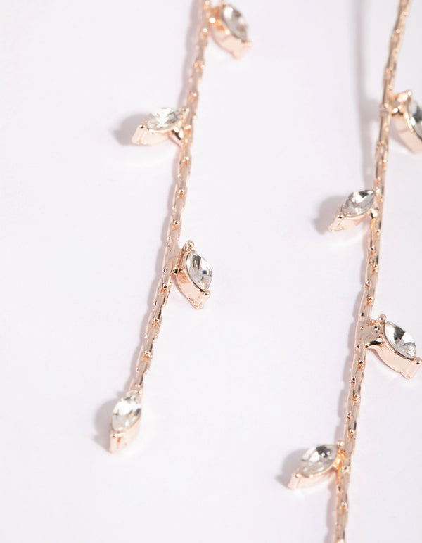 Rose Gold Diamante Leaf Drop Earrings
