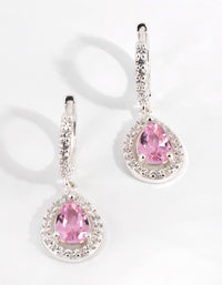 Silver & Pink Cubic Zirconia Huggie Earrings - link has visual effect only
