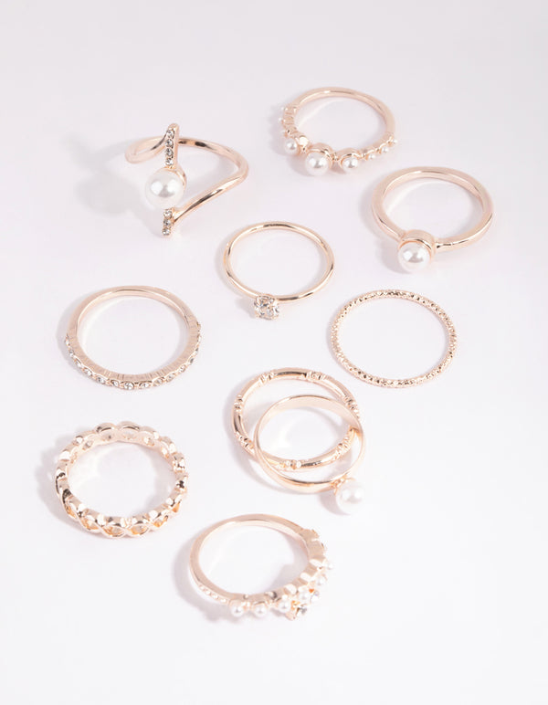 Rose Gold Statement Pearl Ring Pack