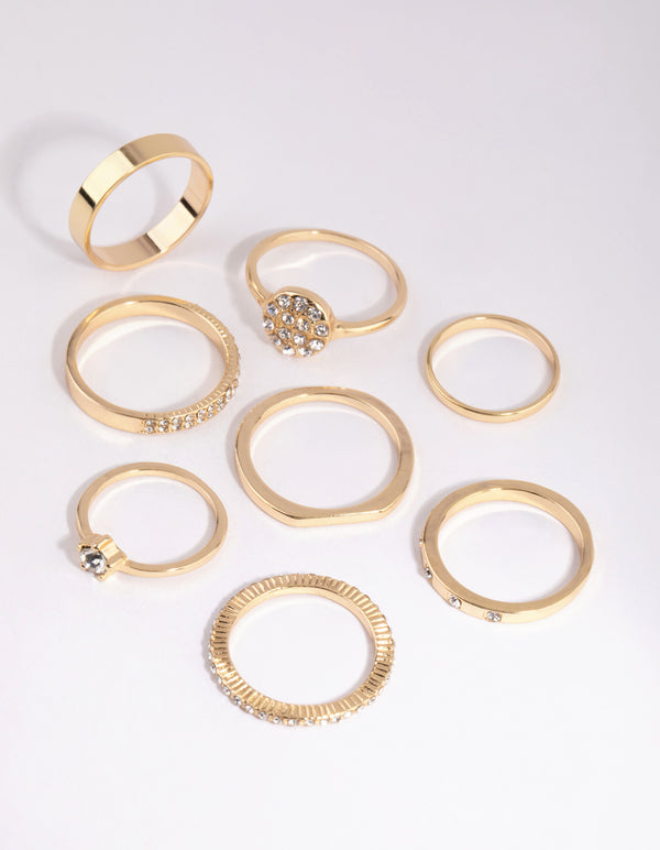 Gold Simple Band Diamante Ring Pack