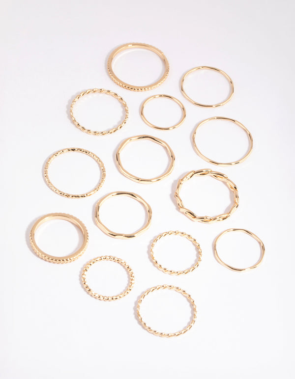 Gold Fine Mixed Band Ring Pack