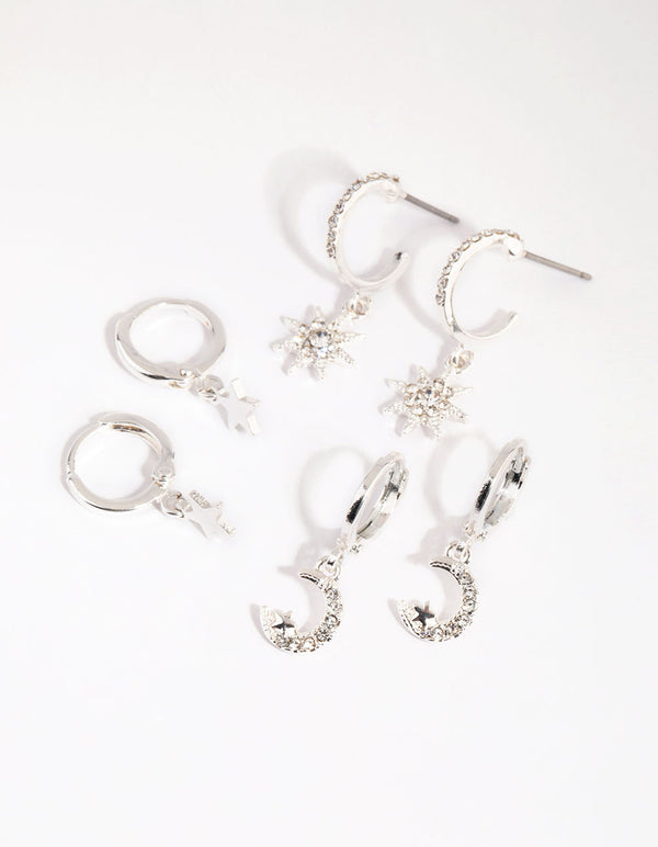 Silver Celestial Huggie Earring Pack