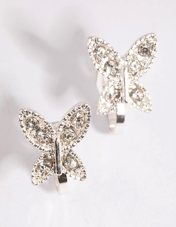 Silver Diamante Butterfly Clip On Earrings - Lovisa