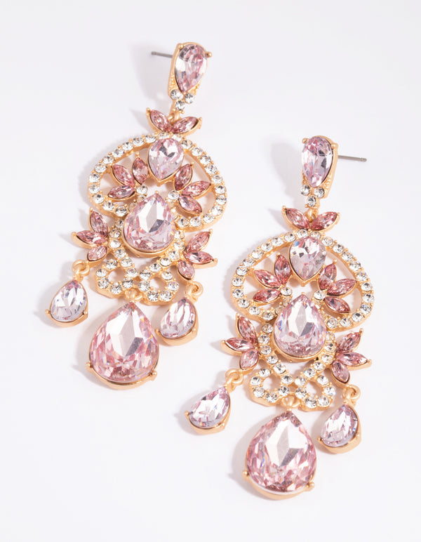 Gold & Blush Diamante Drop Earrings