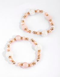 Gold & Pink Thread Wrapped Stretch Bracelet Set - link has visual effect only
