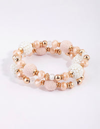 Gold & Pink Thread Wrapped Stretch Bracelet Set - link has visual effect only
