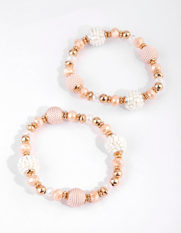 Gold & Pink Thread Wrapped Stretch Bracelet Set