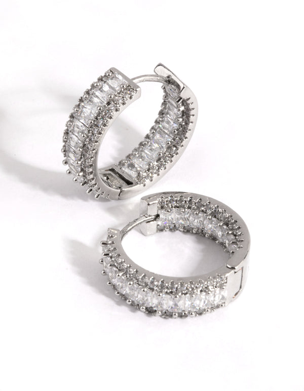 Silver Diamond Simulant Detailed Hoop Earrings