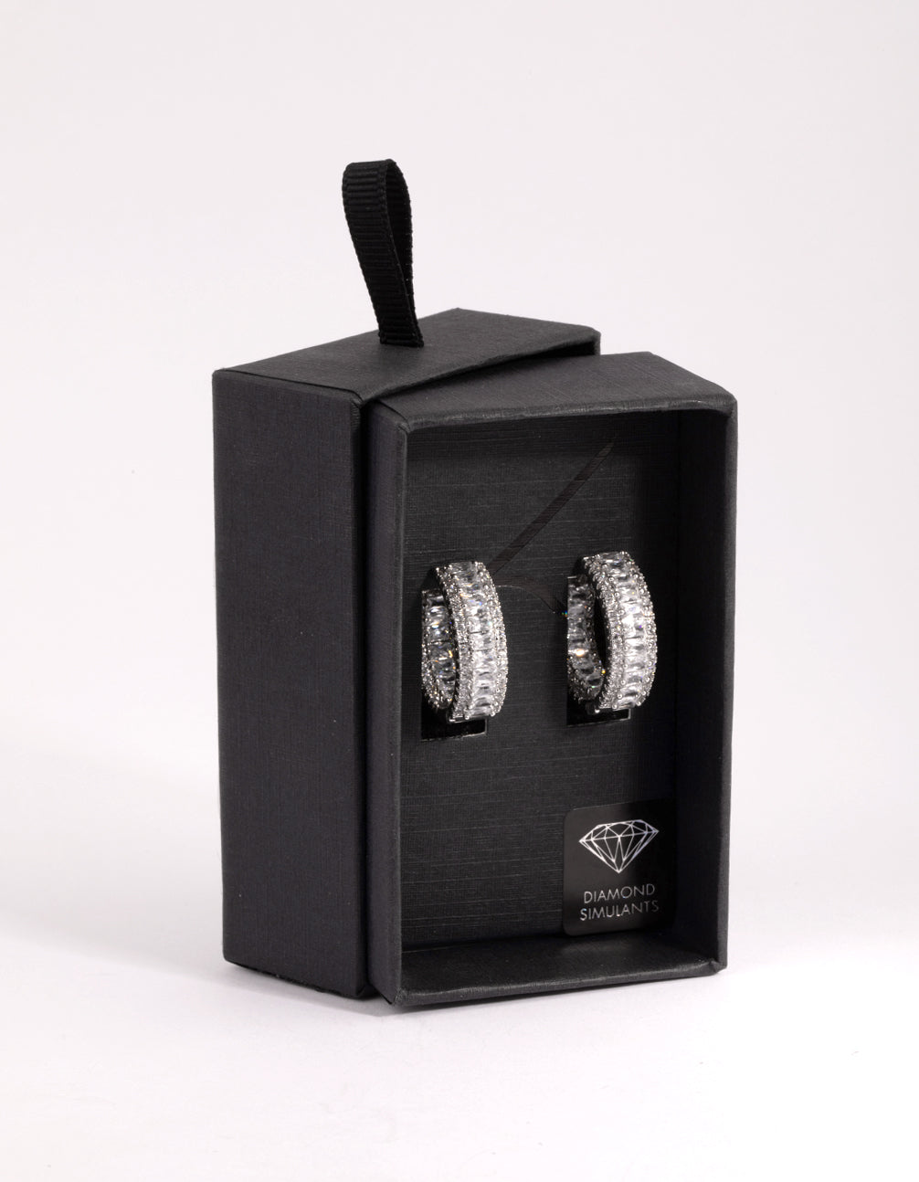 Silver Diamond Simulant Detailed Hoop Earrings