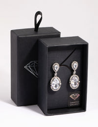 Rhodium Diamond Simulant Oval Drop Earrings - link has visual effect only