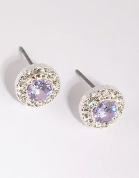 Silver & Lilac Diamond Simulant Halo Stud Earrings - link has visual effect only