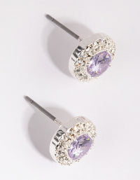 Silver & Lilac Diamond Simulant Halo Stud Earrings - link has visual effect only