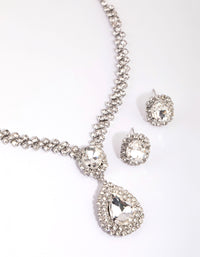Rhodium Teardrop Surrounded Necklace & Earrings Set - link has visual effect only