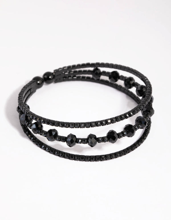 Matte Black Diamante Cup Chain Cuff Bracelet