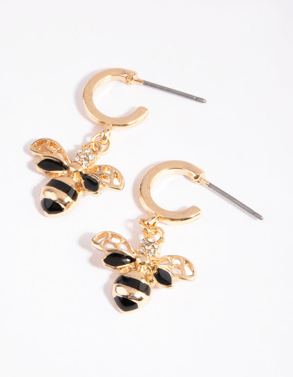 Gold Bee Charm Huggie Earrings
