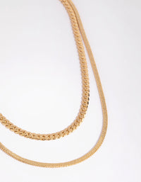 Gold Plated Herringbone & Snake Layered Necklace - link has visual effect only
