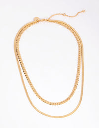 Gold Plated Herringbone & Snake Layered Necklace - link has visual effect only
