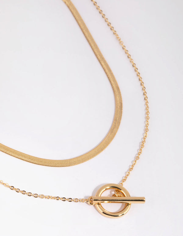 Gold Plated Snake & Fob Necklace Pack