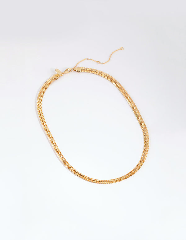 Gold Plated Textured Flat Chain Necklace