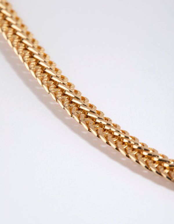 Gold Plated Textured Flat Chain Necklace