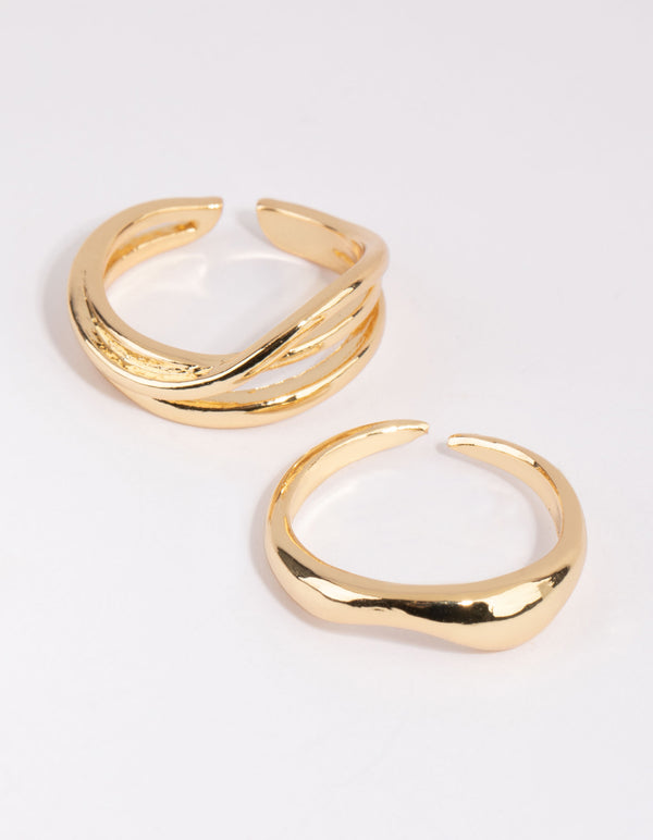 Gold Plated Adjustable Wave Ring Pack