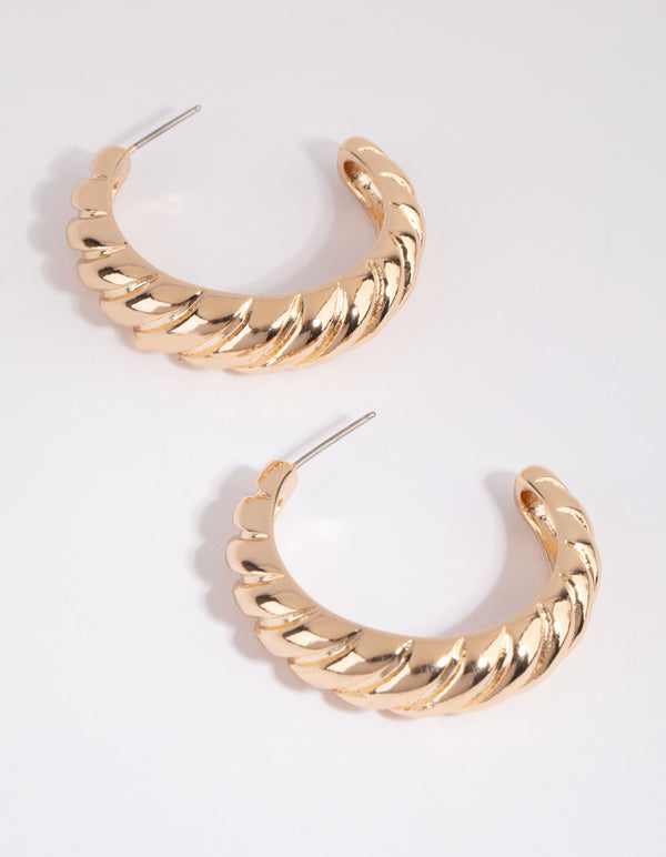 Gold Croissant Twist Hoop Earrings