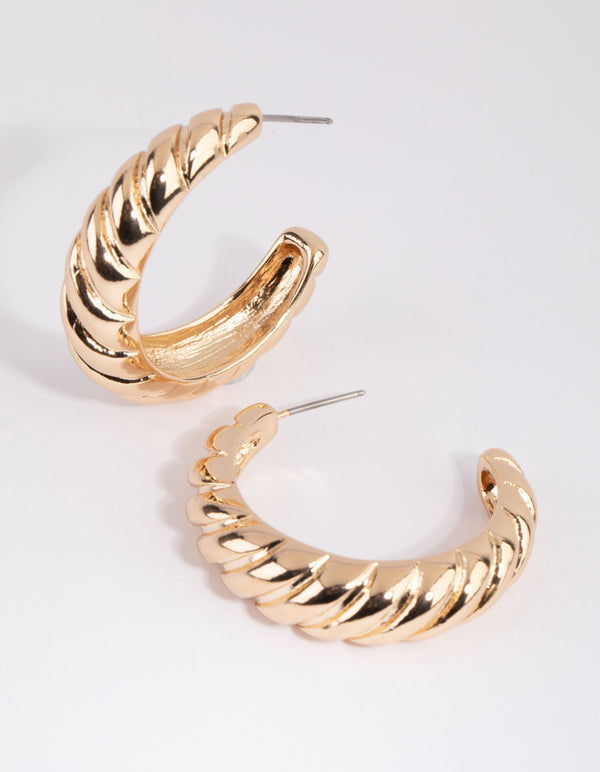 Gold Croissant Twist Hoop Earrings